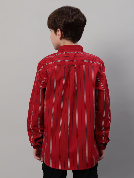 Boy's Maroon Striped Full Sleeve Shirt