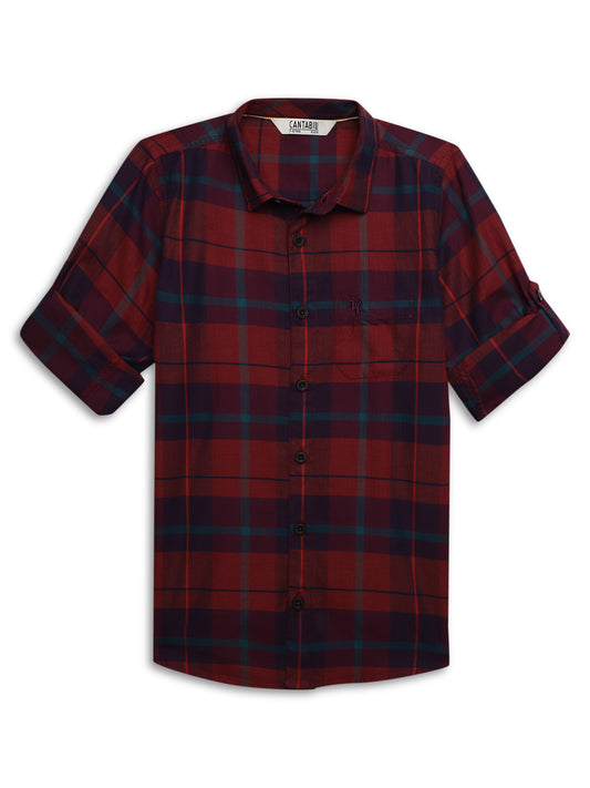 Cantabil Boys Red Checkered Full Sleeves Casual Shirt (7155381010571)