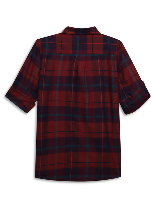 Cantabil Boys Red Checkered Full Sleeves Casual Shirt (7155381010571)