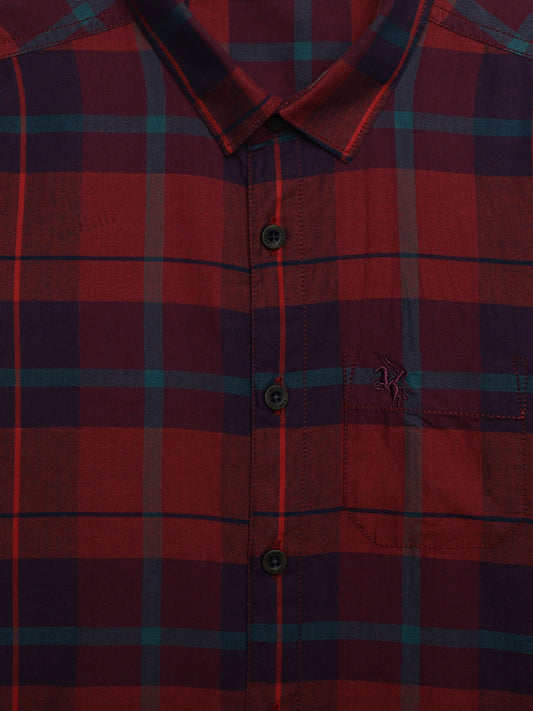 Cantabil Boys Red Checkered Full Sleeves Casual Shirt (7155381010571)