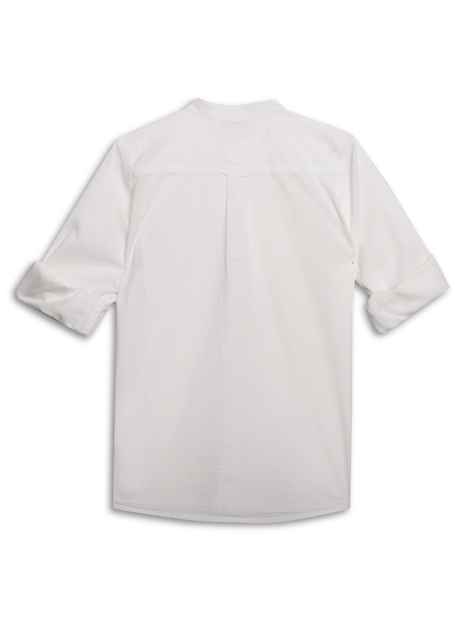 Cantabil Boys White Solid Plain Full Sleeves Band Collar Shirt with Welt Pocket (7165947773067)