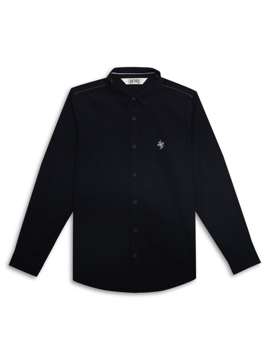 Cantabil Boys Navy Blue Solid Plain Full Sleeves Spread Collar Shirt with Patch Pocket (7165948395659)