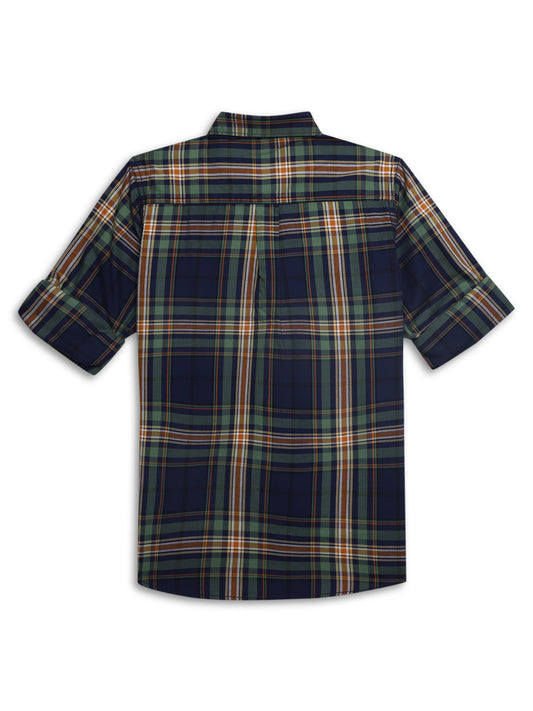 Cantabil Boys Green Checkered Full Sleeves Spread Collar Shirt with Patch Pocket (7165949313163)