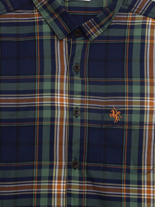 Cantabil Boys Green Checkered Full Sleeves Spread Collar Shirt with Patch Pocket (7165949313163)