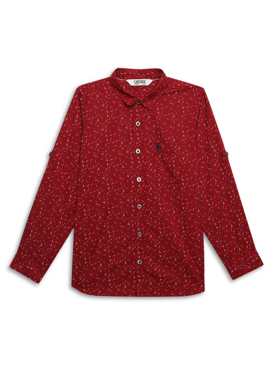 Cantabil Boys Red Printed Full Sleeves Casual Shirt (7155367510155)