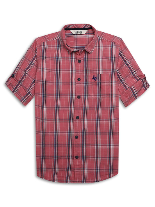 Cantabil Boys Pink Checkered Full Sleeves Casual Shirt (7155371278475)