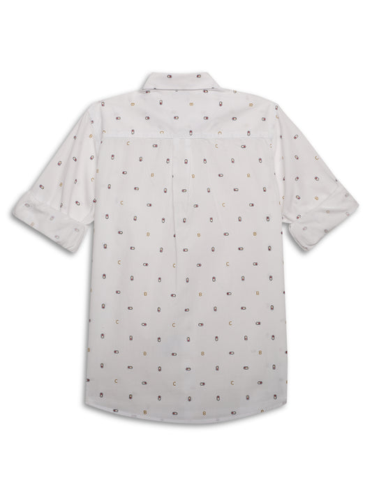 Cantabil Boys White Printed Full Sleeves Spread Collar Shirt with Patch Pocket (7165951115403)