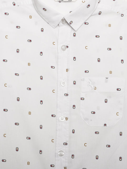 Cantabil Boys White Printed Full Sleeves Spread Collar Shirt with Patch Pocket (7165951115403)