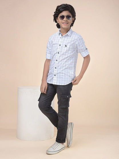 Casual Shirt for Boys l Breathable & Soft with Color Fastness Regular Fit Spread Collar Cotton Fabric Checkered Pattern