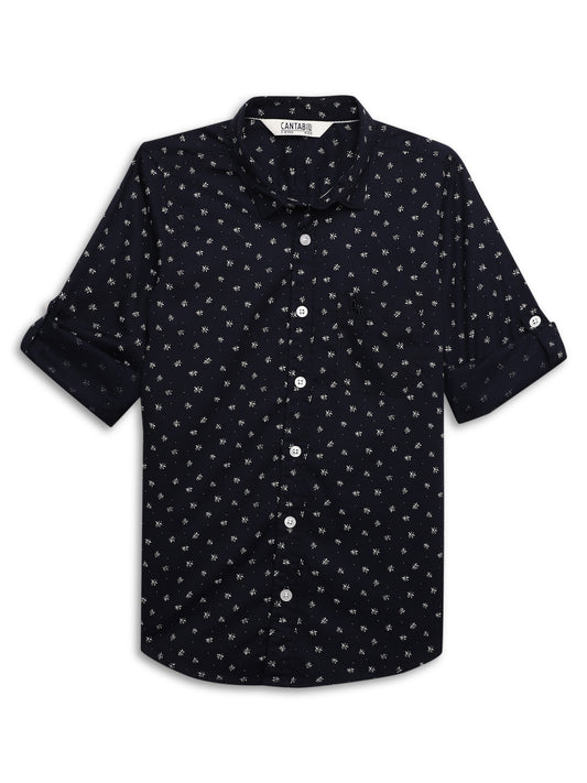 Cantabil Boys Navy Blue Floral Printed Full Sleeves Casual Shirt (7155414597771)