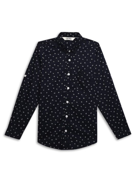 Cantabil Boys Navy Blue Floral Printed Full Sleeves Casual Shirt (7155414597771)