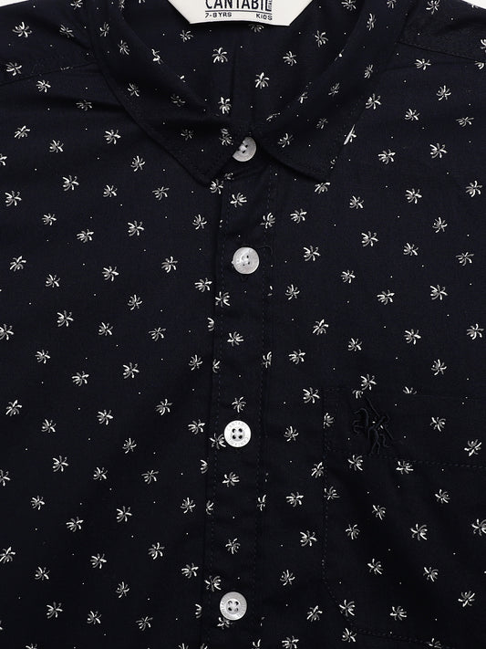 Cantabil Boys Navy Blue Floral Printed Full Sleeves Casual Shirt (7155414597771)