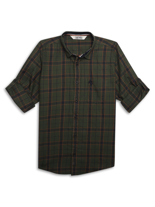 Cantabil Boys Green Checkered Full Sleeves Casual Shirt (7155372294283)