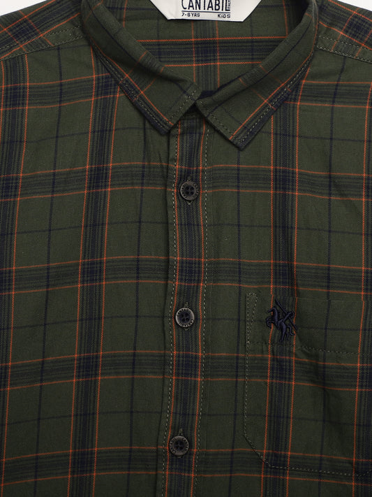 Cantabil Boys Green Checkered Full Sleeves Casual Shirt (7155372294283)