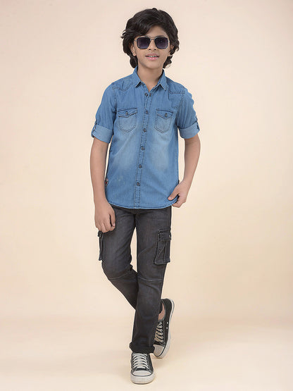 Casual Shirt for Boys l Breathable & Soft with Color Fastness Regular Fit Spread Collar Cotton Fabric Solid Pattern
