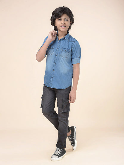 Casual Shirt for Boys l Breathable & Soft with Color Fastness Regular Fit Spread Collar Cotton Fabric Solid Pattern