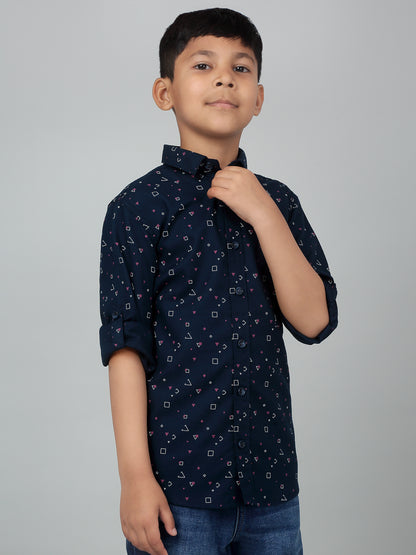 Boys Casual Navy Blue Full Sleeve with Tab  Shirt