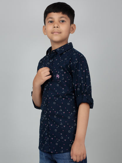 Boys Casual Navy Blue Full Sleeve with Tab  Shirt