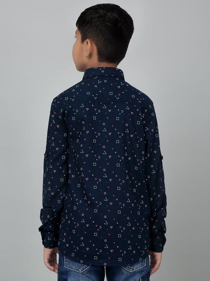 Boys Casual Navy Blue Full Sleeve with Tab  Shirt