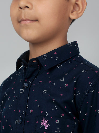 Boys Casual Navy Blue Full Sleeve with Tab  Shirt