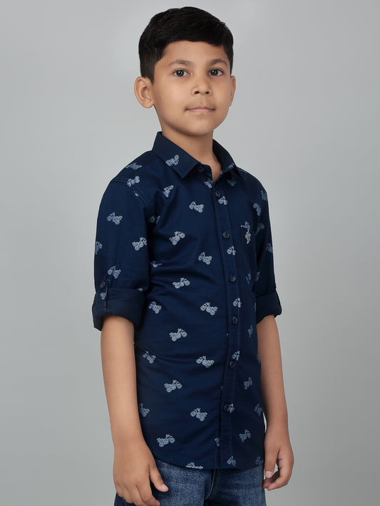 Boys Casual Navy Blue Full Sleeve with Tab  Shirt