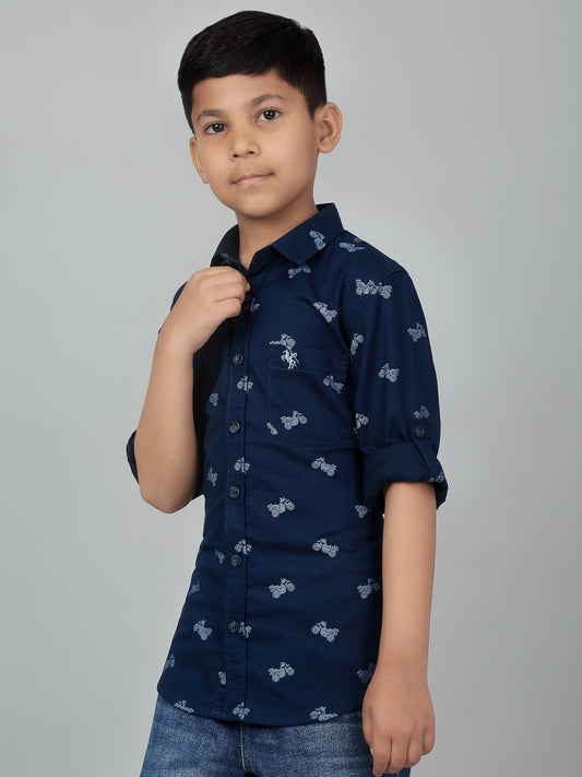 Boys Casual Navy Blue Full Sleeve with Tab  Shirt