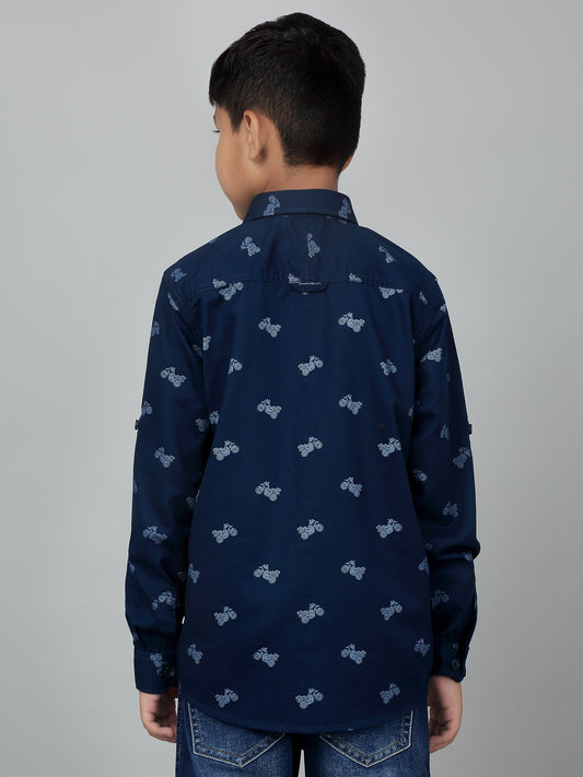 Boys Casual Navy Blue Full Sleeve with Tab  Shirt