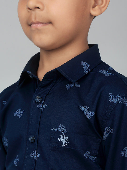 Boys Casual Navy Blue Full Sleeve with Tab  Shirt