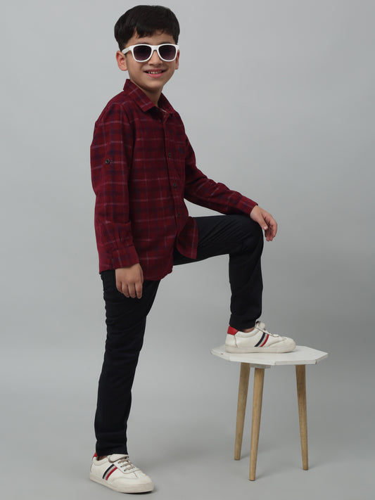Boys Casual Navy Blue Full Sleeve with Tab  Shirt