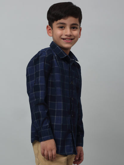 Boys Casual Navy Blue Full Sleeve with Tab  Shirt