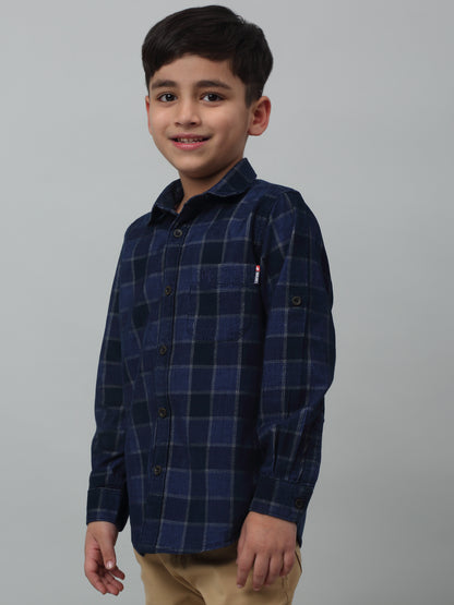 Boys Casual Navy Blue Full Sleeve with Tab  Shirt