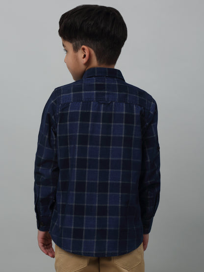 Boys Casual Navy Blue Full Sleeve with Tab  Shirt