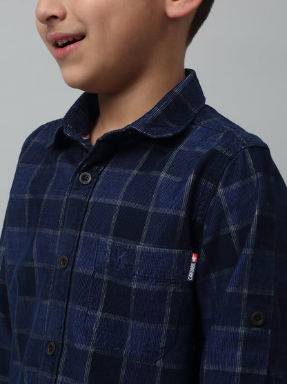 Boys Casual Navy Blue Full Sleeve with Tab  Shirt