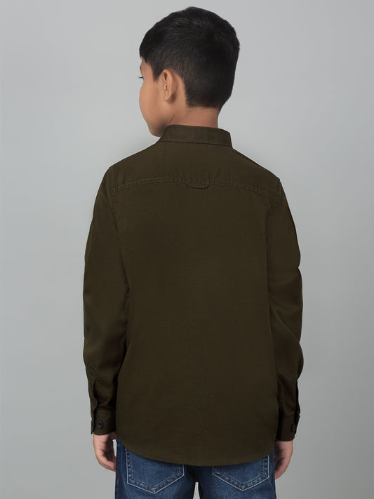 Boys Casual Olive Green Full Sleeve with Tab  Shirt