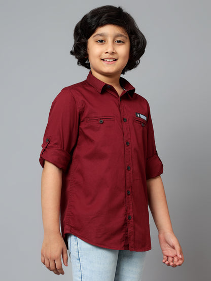 Boys Casual Wine Full Sleeve with Tab  Shirt