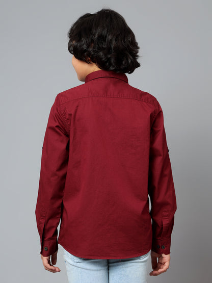 Boys Casual Wine Full Sleeve with Tab  Shirt