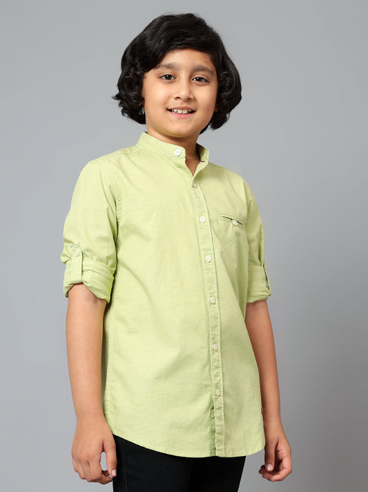 Boys Casual Green Full Sleeve with Tab  Shirt