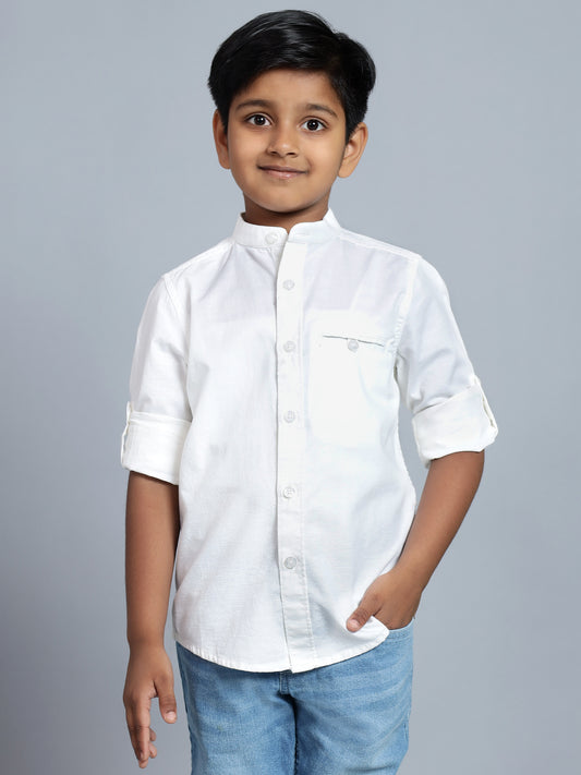 Boys Casual White Full Sleeve with Tab  Shirt