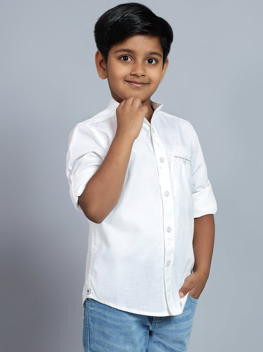 Boys Casual White Full Sleeve with Tab  Shirt