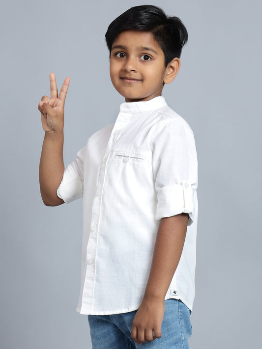 Boys Casual White Full Sleeve with Tab  Shirt