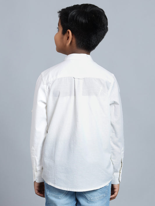 Boys Casual White Full Sleeve with Tab  Shirt