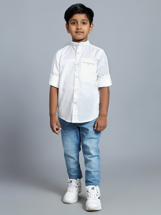 Boys Casual White Full Sleeve with Tab  Shirt