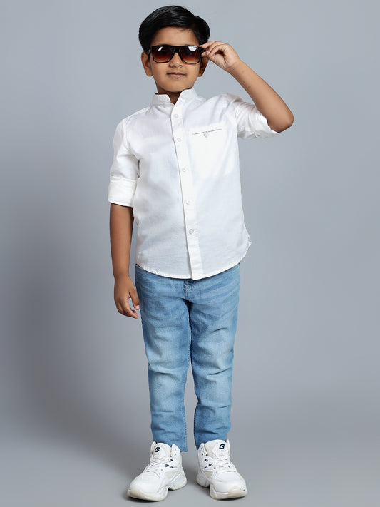 Boys Casual White Full Sleeve with Tab  Shirt