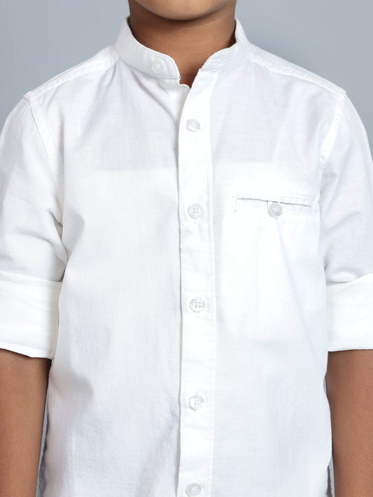 Boys Casual White Full Sleeve with Tab  Shirt