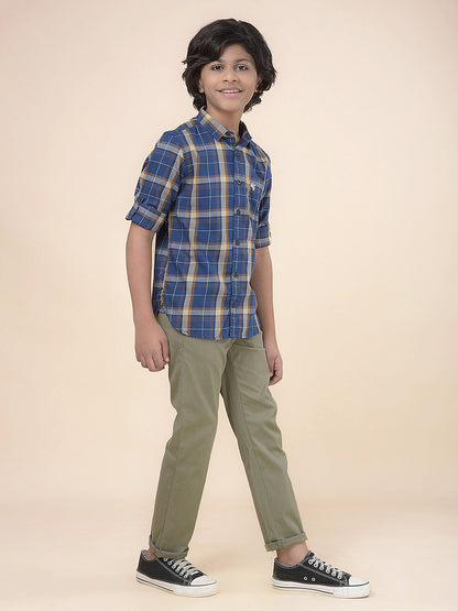 Casual Shirt for Boys l Breathable & Soft with Color Fastness Regular Fit Spread Collar Cotton Fabric Checkered Pattern