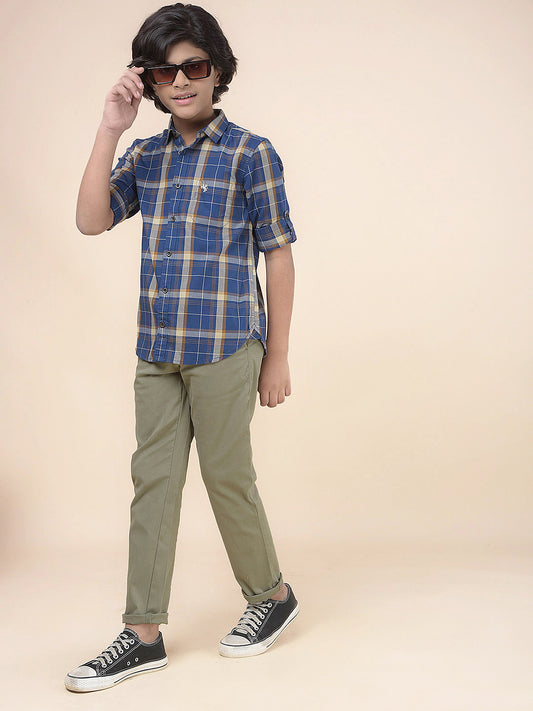Casual Shirt for Boys l Breathable & Soft with Color Fastness Regular Fit Spread Collar Cotton Fabric Checkered Pattern