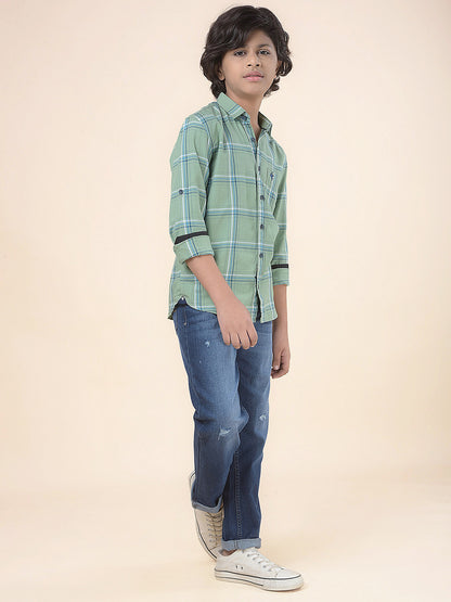 Casual Shirt for Boys l Breathable & Soft with Color Fastness Regular Fit Spread Collar Cotton Fabric Checkered Pattern
