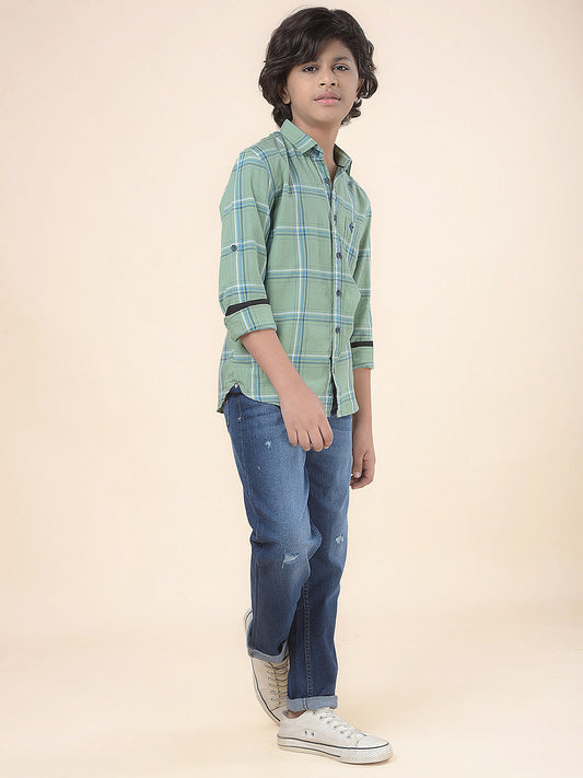 Casual Shirt for Boys l Breathable & Soft with Color Fastness Regular Fit Spread Collar Cotton Fabric Checkered Pattern