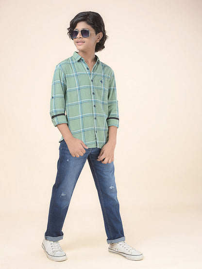 Casual Shirt for Boys l Breathable & Soft with Color Fastness Regular Fit Spread Collar Cotton Fabric Checkered Pattern