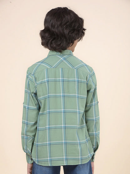 Casual Shirt for Boys l Breathable & Soft with Color Fastness Regular Fit Spread Collar Cotton Fabric Checkered Pattern